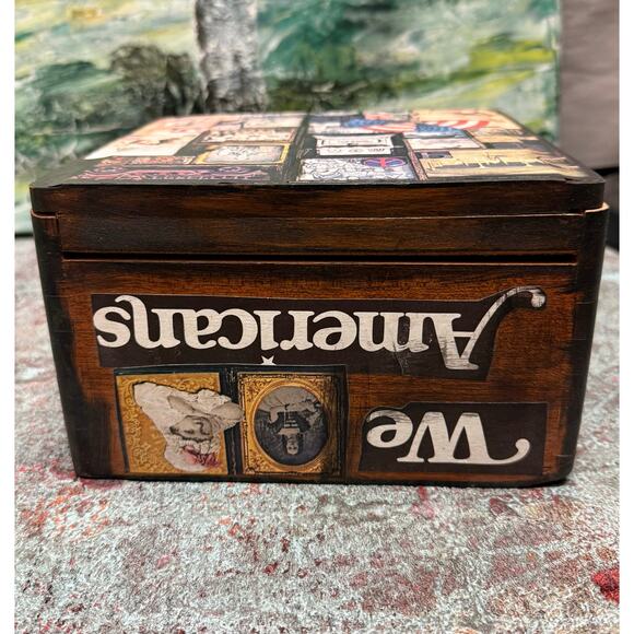 Handmade Wooden Box Decorated with a Collage of Paper Clippings - Picture 4 of 7